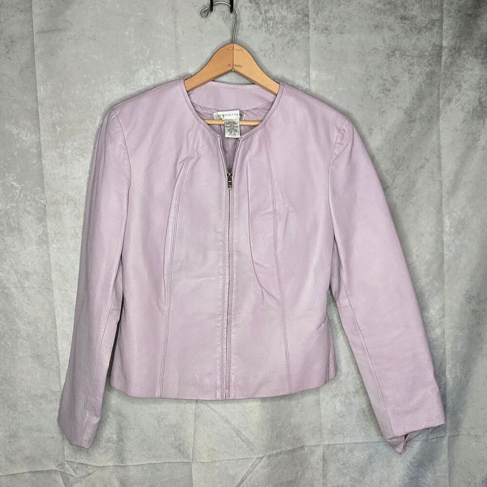 Vintage Newport News Lavender Genuine Leather Jacket Size 4 EUC Y2K